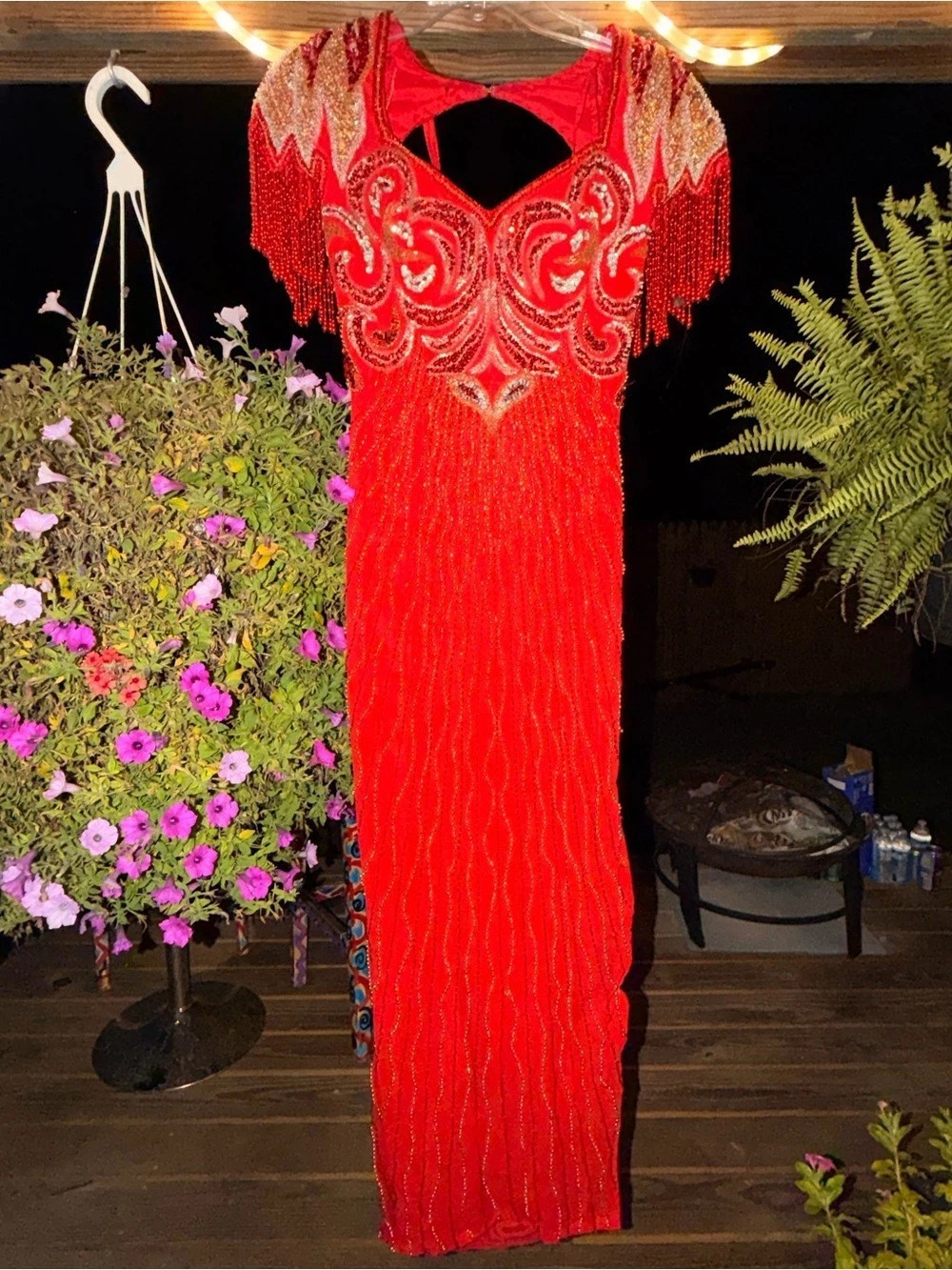 SHO MAX ORIGINALS Beaded Maxi Dress in Red Size Small Like New